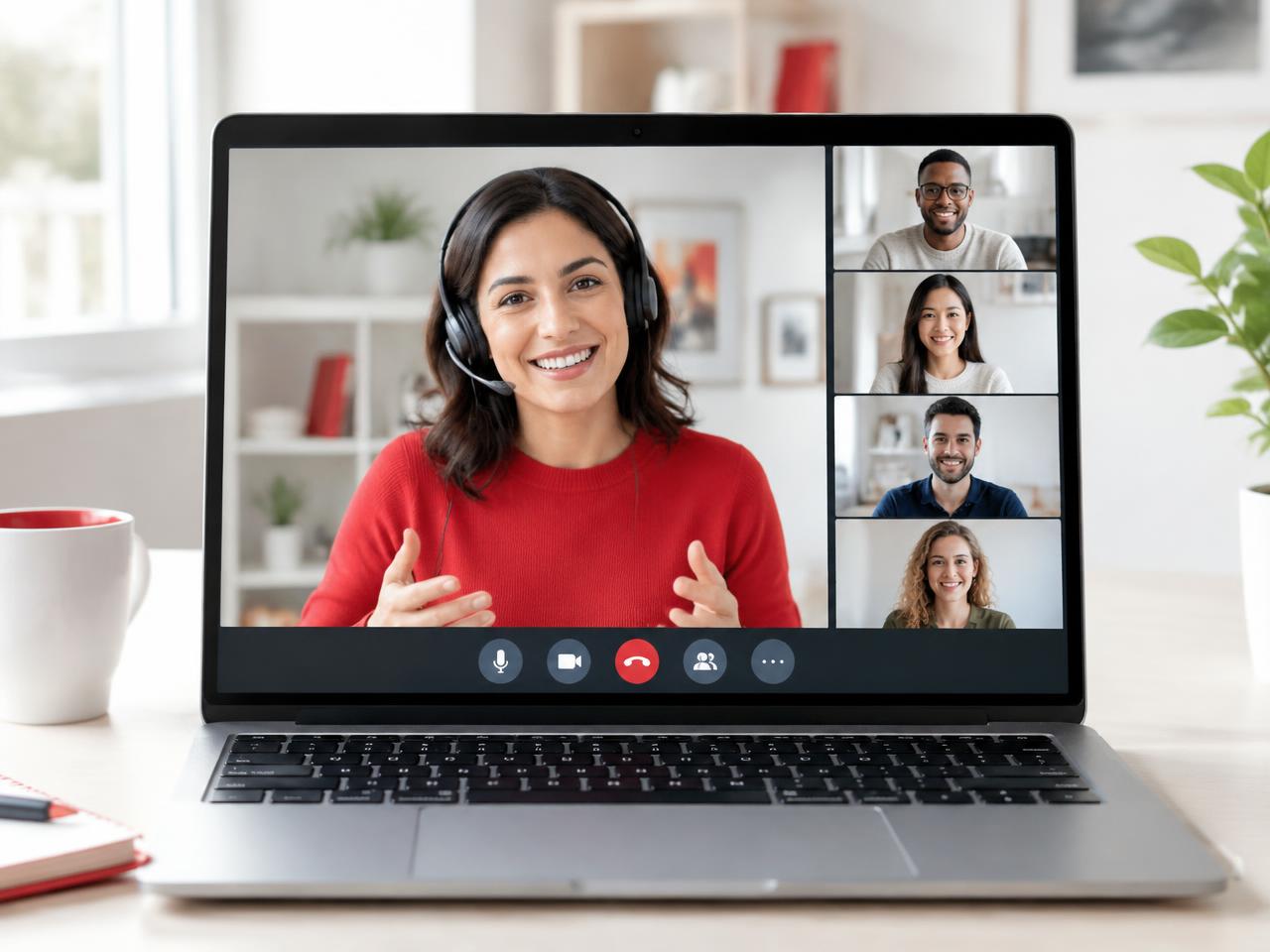 Maestra en clase virtual con estudiantes